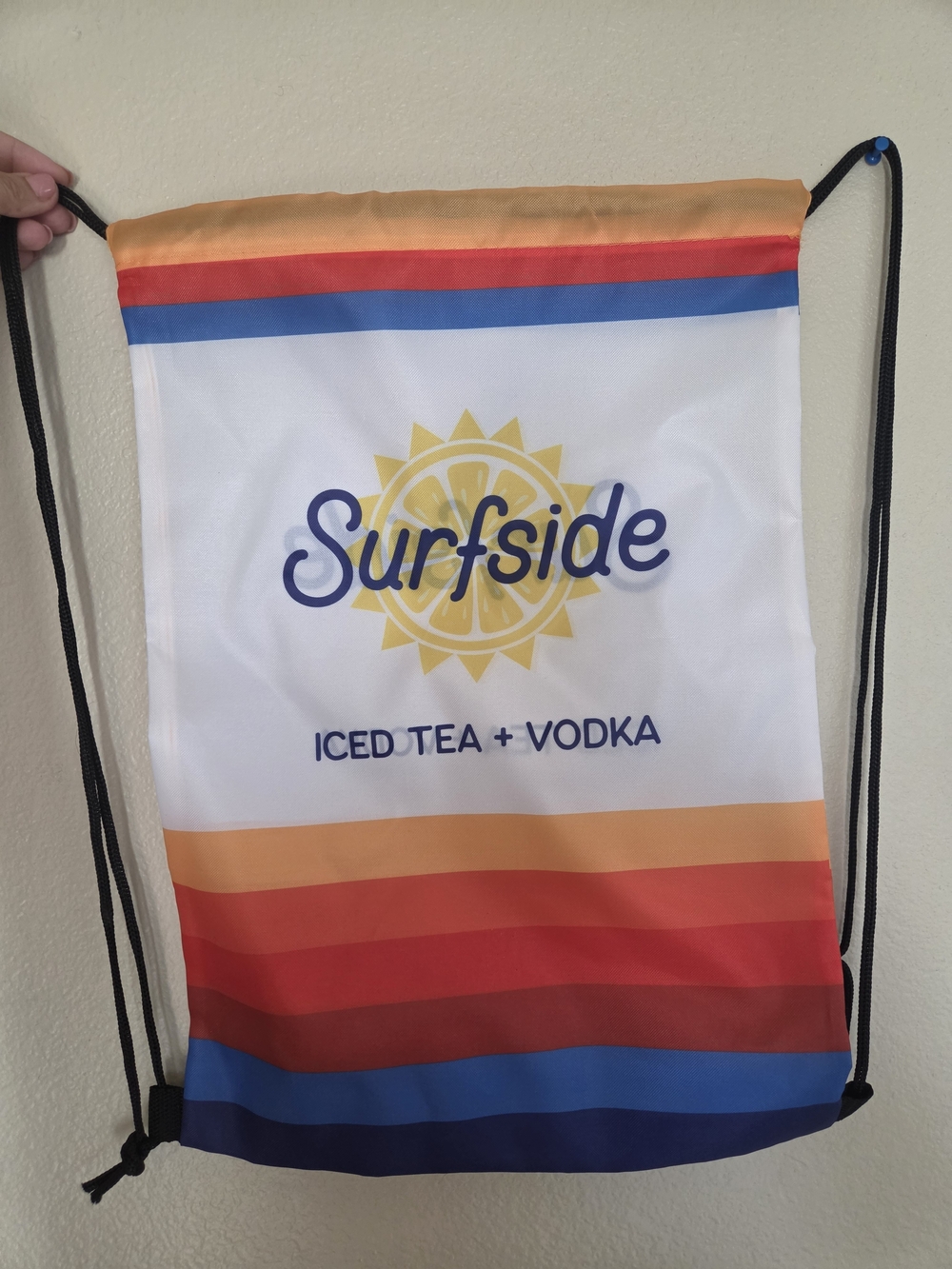 Surfside Drawstring Tote Bag - White with Sunset Stripes